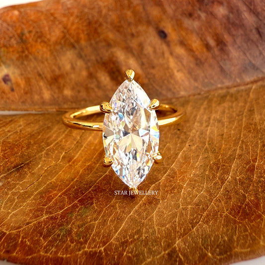 IGI Certified Marquise Cut Lab Diamond Hidden Halo Engagement Ring