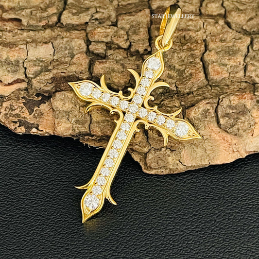 10K Solid Gold CVD Diamond Cross Pendant