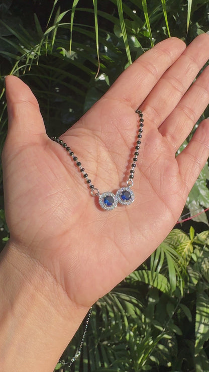 Silver Modern Double Circle Sapphire Mangalsutra