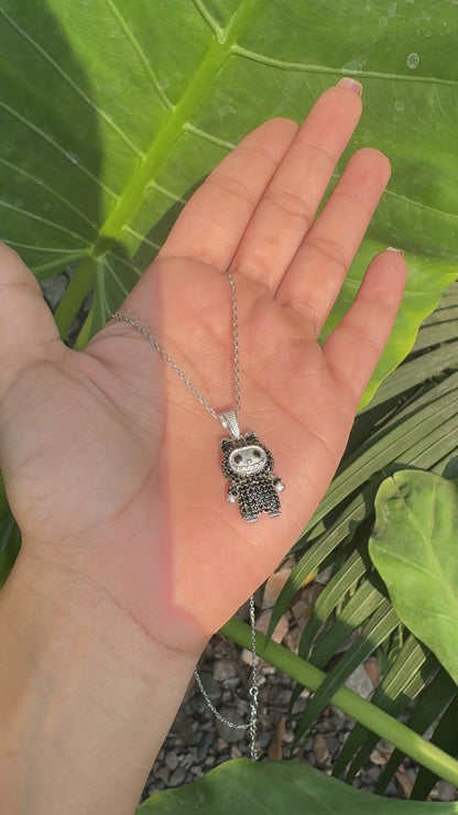 Silver Black Labubu Necklace