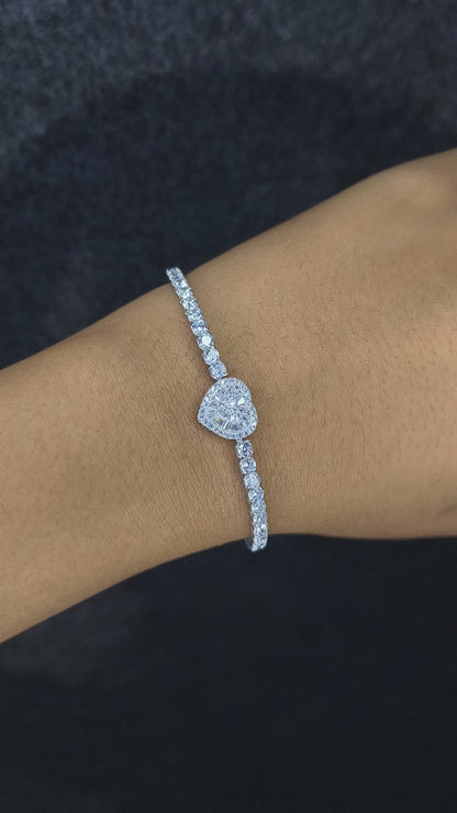 Silver Heart Tennis Bracelet