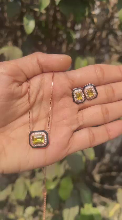 Rose Gold Plated Silver Geometric Yellow Zircon Necklace