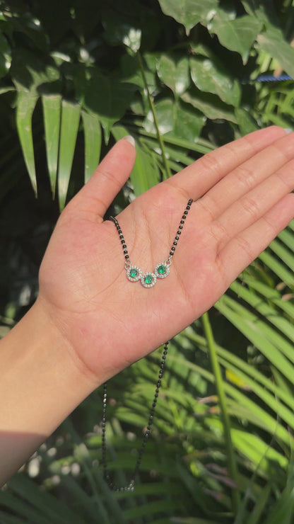 Silver Elegant TripleCircle Green Mangalsutra