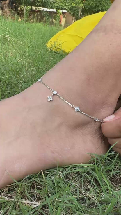 Silver Crystal Flower Anklet