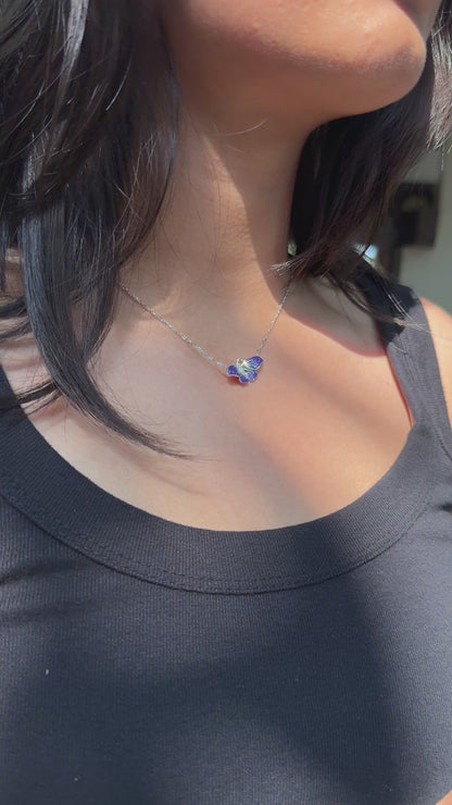 Silver  Purple Monarch Necklace