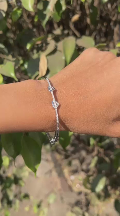 Silver Twin Heart Crystal Line Bracelet