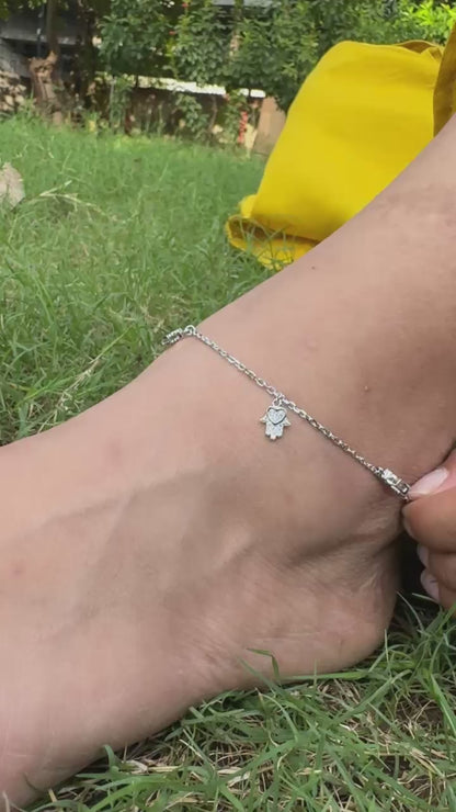 Silver Hamsahand & Crown Anklet