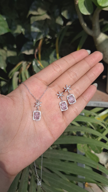 Silver Pink Prism Necklace Set