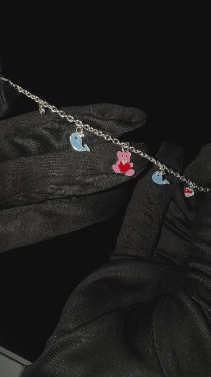 Silver Whale & Teddy Charm Baby Bracelet