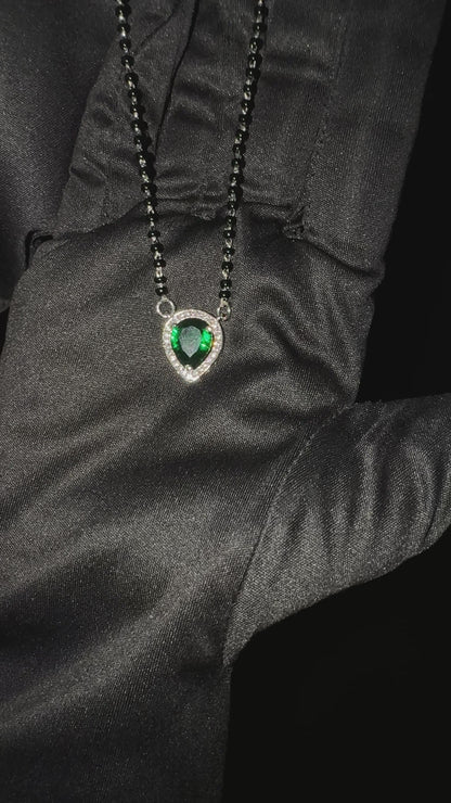 Silver Teardrop Green Mangalsutra