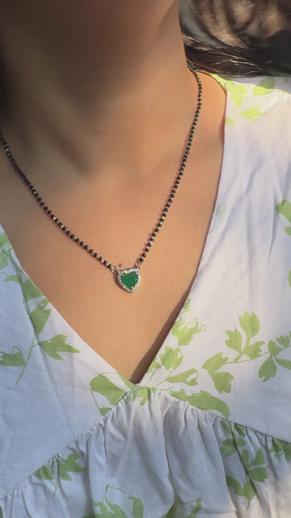 Silver Green Heart Pendant Mangalsutra