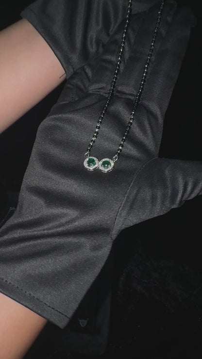 Silver Modern DoubleCircle Green Mangalsutra