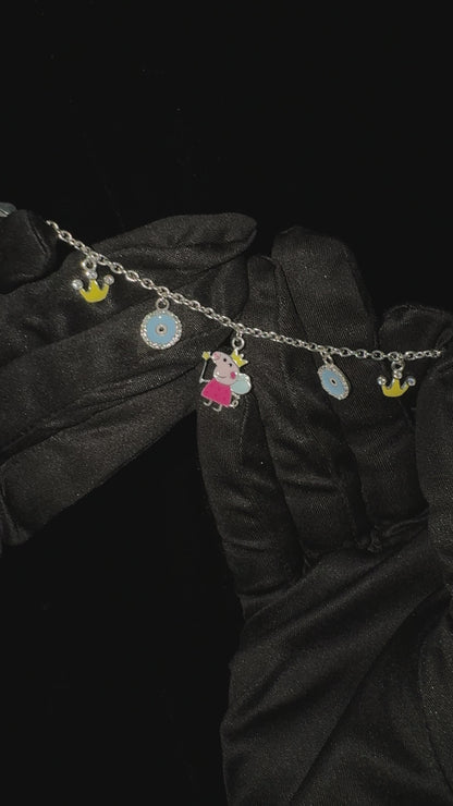 Silver Peppa Pig & Evil Eye Baby Bracelet