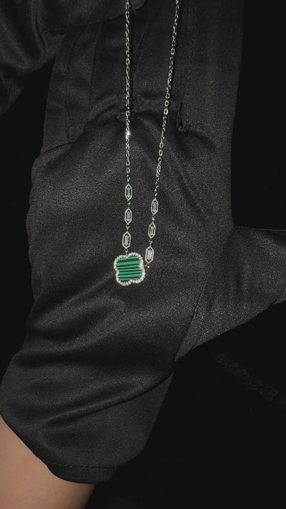 Silver Malachite Clover Necklace
