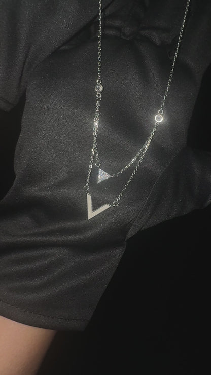 Silver Layered V Shape Pendant