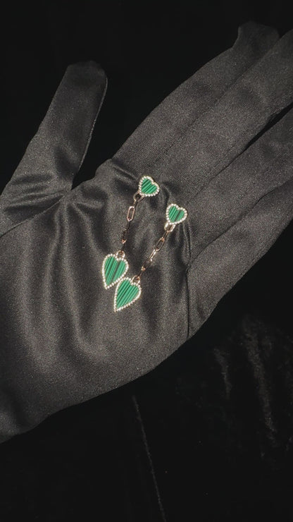 RoseGold Plated Silver Drop Heart Earrings in Green