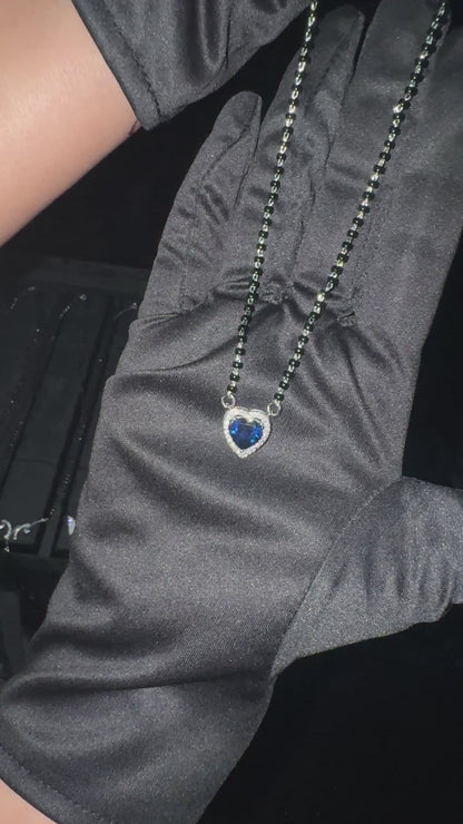 Silver Blue Heart Pendant Mangalsutra