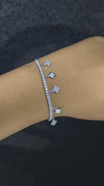 Silver Dazzling Clover Drop Bracelet