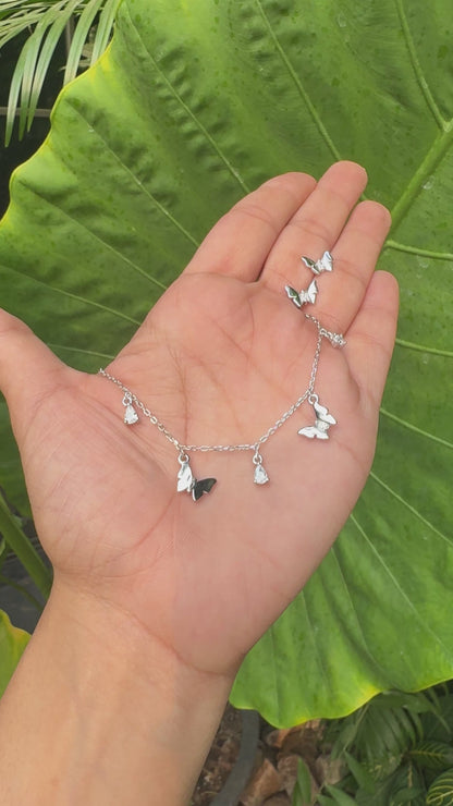 Silver Flying Butterfly Necklace Set