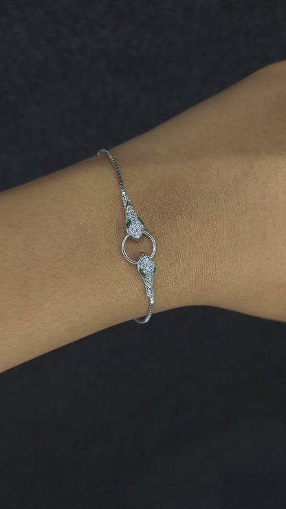 Silver Serpent Head Bracelet with Zircon Stones