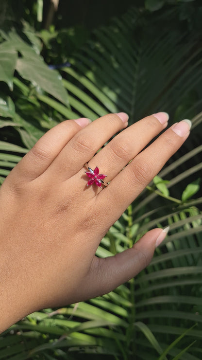 Silver Ruby Bloom Ring