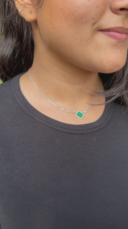 Silver Malachite Clover Necklace