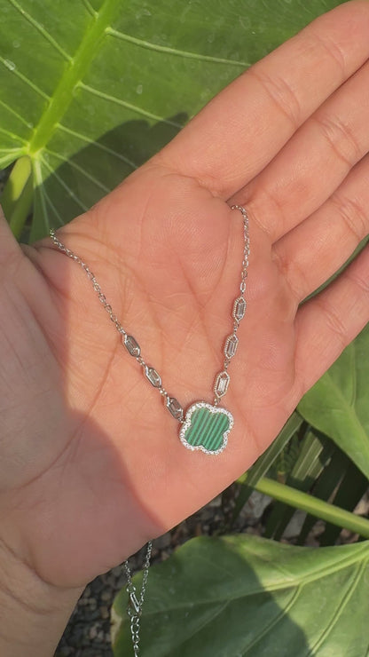 Silver Malachite Clover Necklace