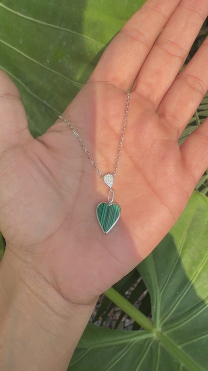 Silver Malachite Heart Necklace