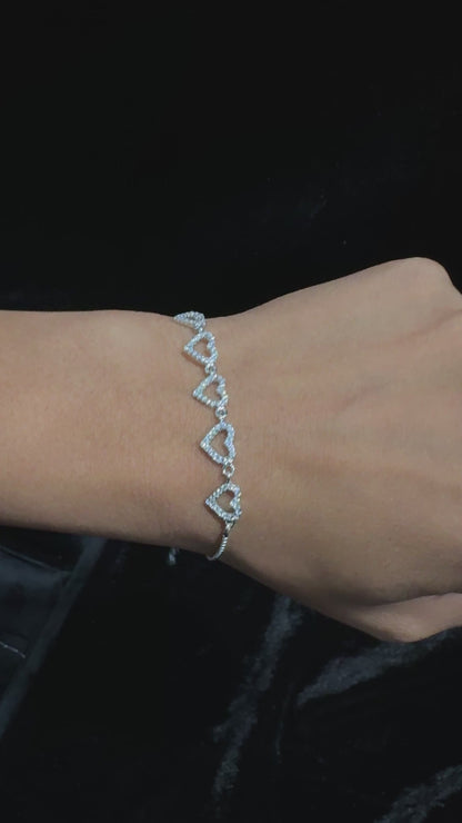 Silver Diamond Studded Hearts Bracelet