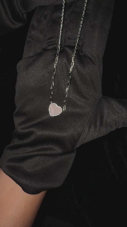 Silver Milky Quartz Heart Necklace