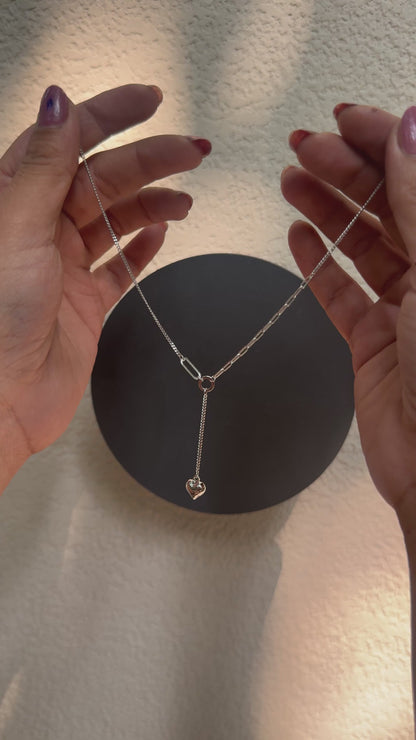Silver Y Link Drop Heart Pendant