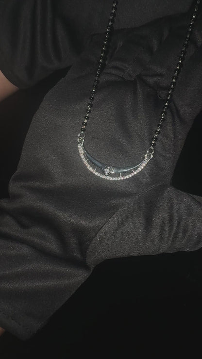 Silver Crescent Moon Pendant Mangalsutra