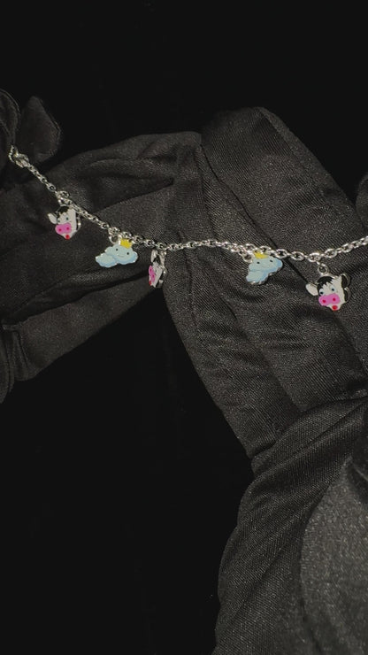 Silver Cute Cow & Cloud Baby Bracelet