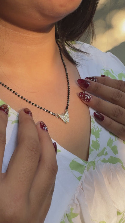 Silver Butterfly Pendant Mangalsutra