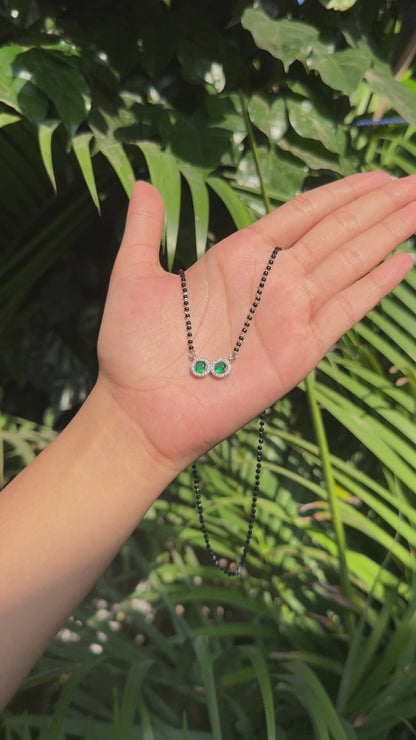 Silver Modern Double Circle Green Mangalsutra