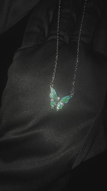 Silver Aqua Butterfly Pendant