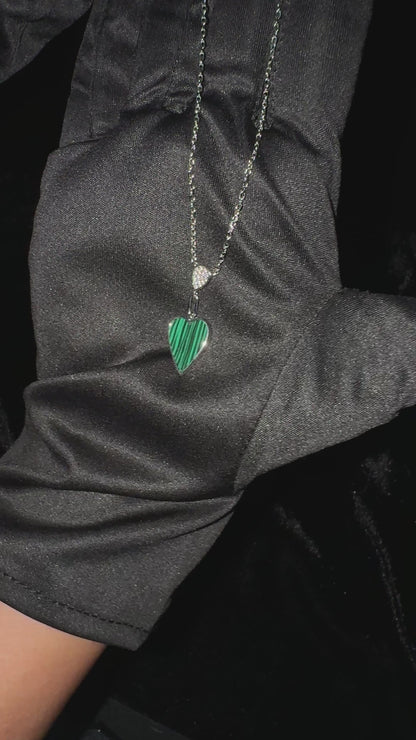 Silver Malachite Heart Necklace