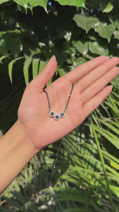 Silver Elegant TripleCircle Blue Mangalsutra