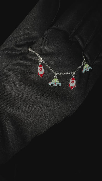 Silver Race Car & Rocket Baby Bracelet