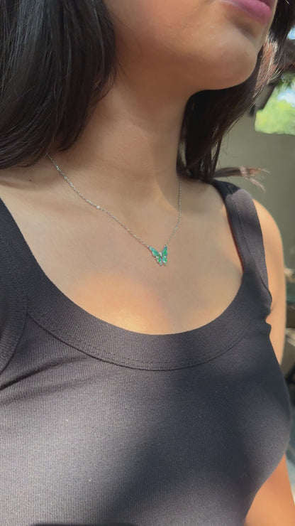 Silver Aqua Butterfly Pendant