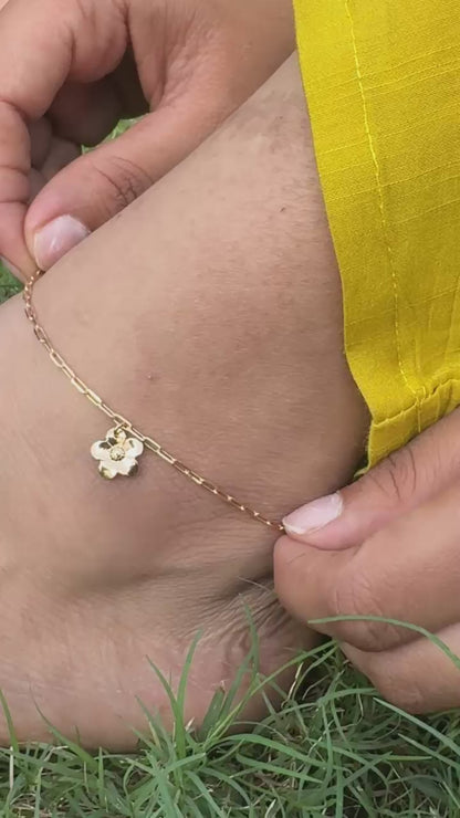 Gold Plated Silver Flower Charm Anklet