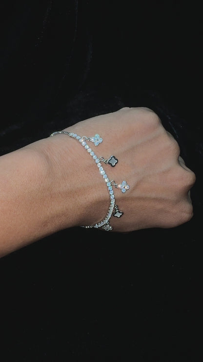 Silver Dazzling Clover Drop Bracelet