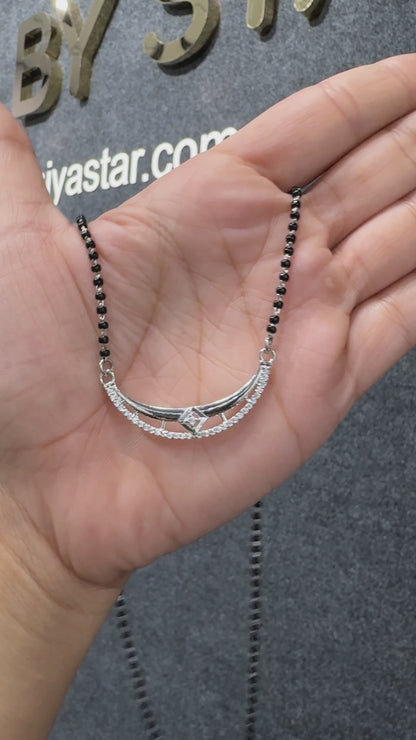 Silver Crescent Moon Pendant Mangalsutra