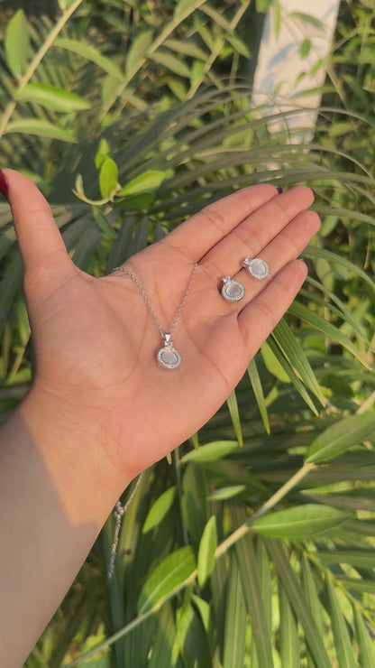 Silver Pearl Halo Necklace Set