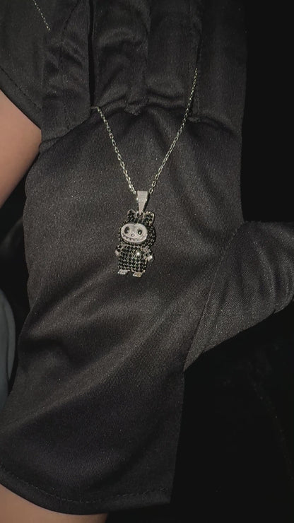 Silver Black Labubu Necklace