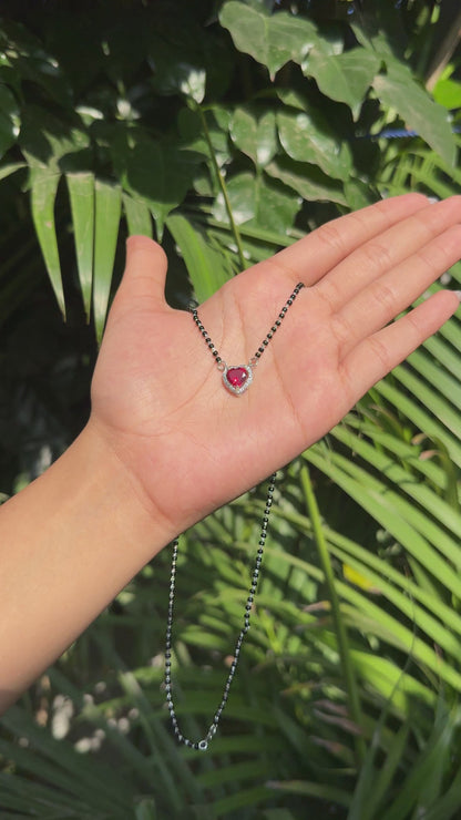 Silver Red Heart Pendant Mangalsutra