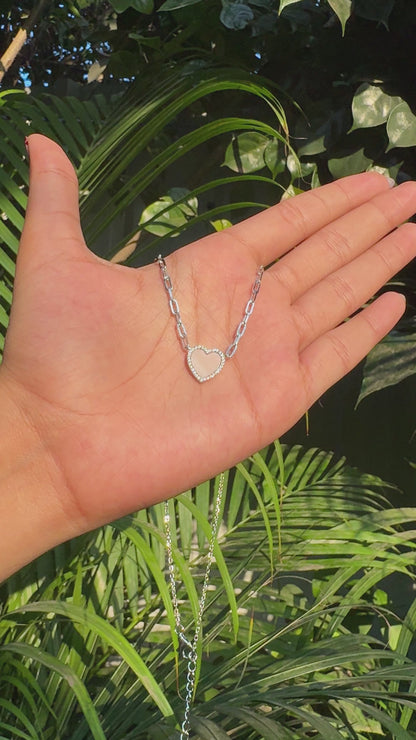 Silver Milky Quartz Heart Necklace