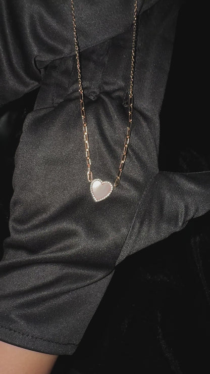 Rose Gold Plated Silver Milky Quartz Heart Necklace