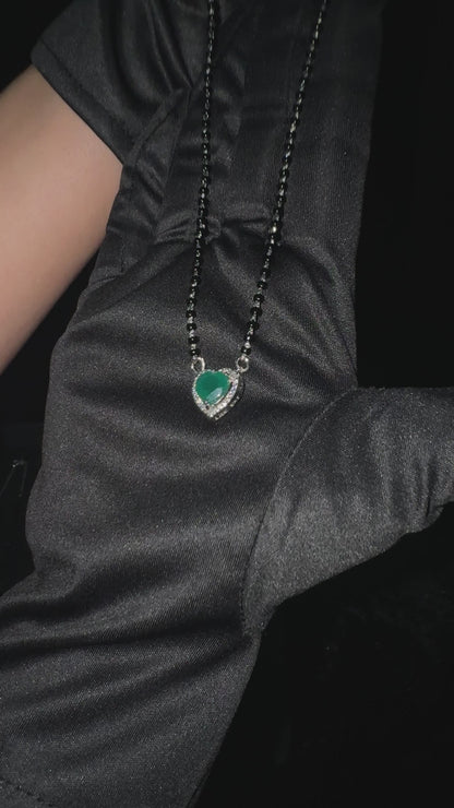 Silver Green Heart Pendant Mangalsutra