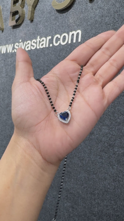 Silver Blue Heart Pendant Mangalsutra
